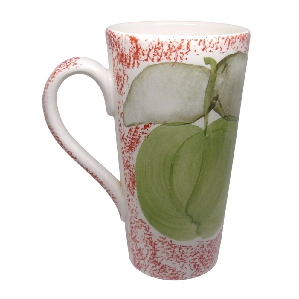 Tall Ceramic Mug Hand-painted Apple Design & Red Speckle Pattern By Gabbay 15 oz